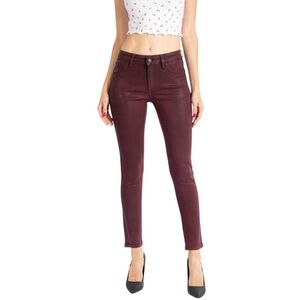 NWT KanCan Mid Rise Ankle Skinny Burgandy Coated Denim Jean. Sz 9/28